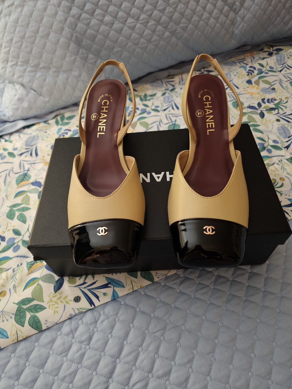 Chanel Two-Tone Slingback Pumps in Tan and Black